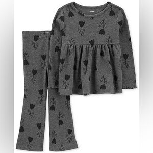 Toddler 2T- Girls Floral-Print Thermal Top & Pants, 2 Piece Set